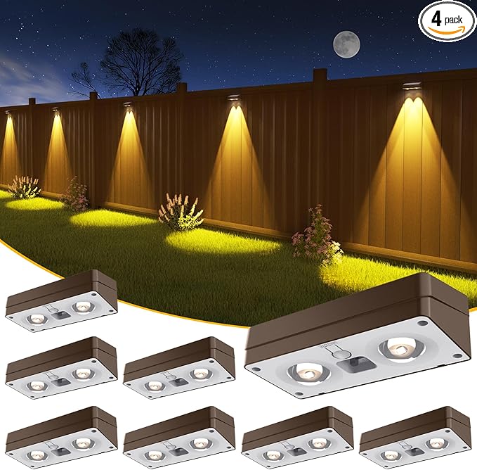 Solar Fence Lights 8 Pack Brown, 50 Lumens Outdoor Fence Lights Solar Powered by JOFIOS
