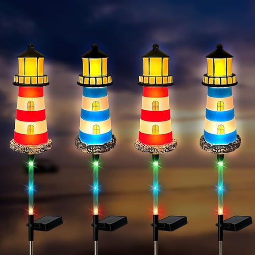 4 Pack Lighthouse Solar Lights, 7 Light Color Changes, IP65 Waterproof Solar by HokfirmHomeDecorGarden