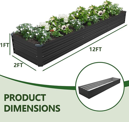 12×2×1FT Galvanized Raised Garden Bed Kit, Metal Planter Boxes, Large Outdoor - Image 2