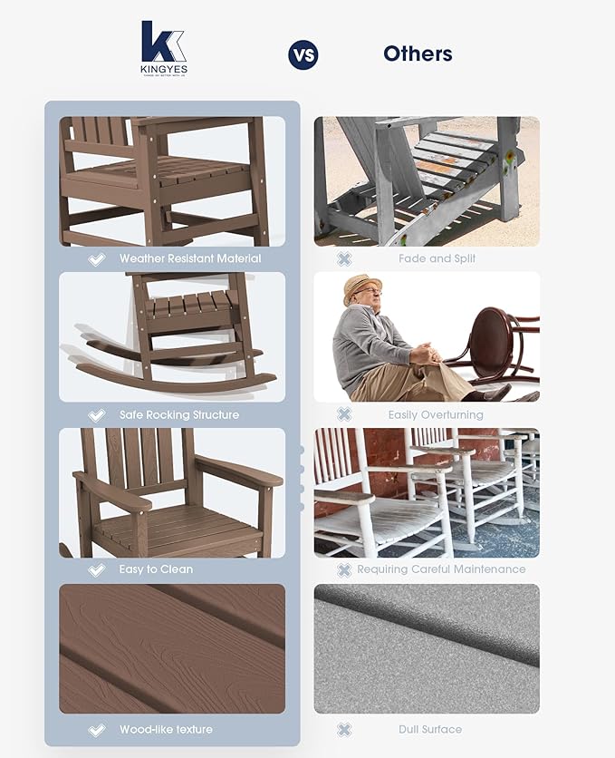 KINGYES HDPE Rocking Chairs Outdoor, Patio Rocking Chairs - Image 6