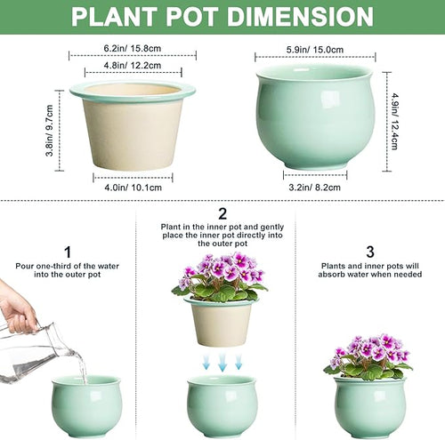 6 Inch African Violet Pots, Ceramic Self Watering Planter - Image 2