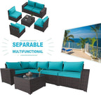 Kullavik 6PCS Outdoor Patio Furniture Set PE Wicker Rattan Sectional Sofa Patio - Image 7
