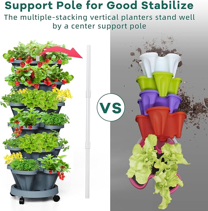 Strawberry Vertical Planters Tower Garden 3 Pack, 7 Tiered Stacking Herb - Image 3
