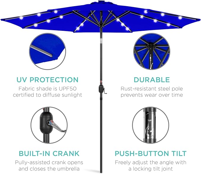 Best Choice Products 10ft Solar Polyester LED Lighted Patio Umbrella w/Tilt - Image 5