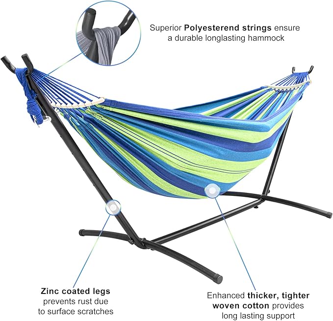 SZHLUX Double Hammock with Stand Included 450lb Capacity Steel Stand, Premium - Image 5