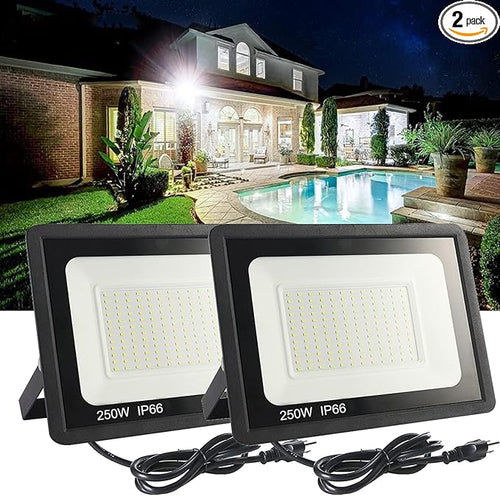 2Pack LED Flood Light Outdoor, 250W LED Work Light 25500lmwith 6FT US Plug by MUCLUD