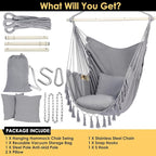 Y- STOP Hammock Chair Hanging Rope Swing, Max 500 Lbs, 2 Cushions Included - Image 6