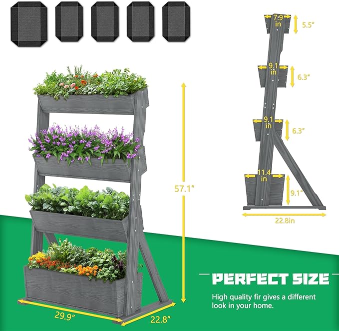 DoCred Vertical Wooden Raised Garden Bed, 4 Tier Garden Planters Freestanding - Image 6