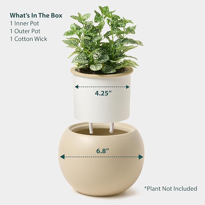 Ceramic Self Watering Plant Pot | 6.8 Inch Pot - Image 3