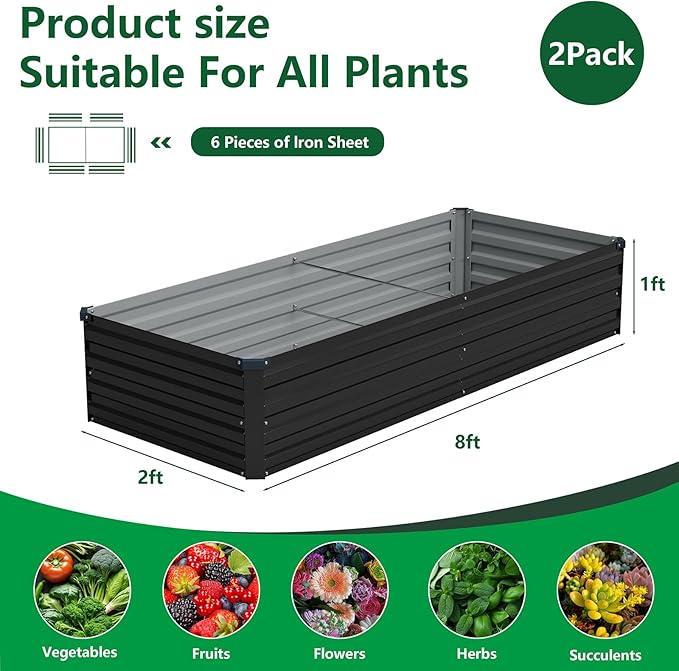 Vengarus 8x2x1FT Galvanized Raised Garden Bed Kit, Outdoor Metal Planter Box - Image 2