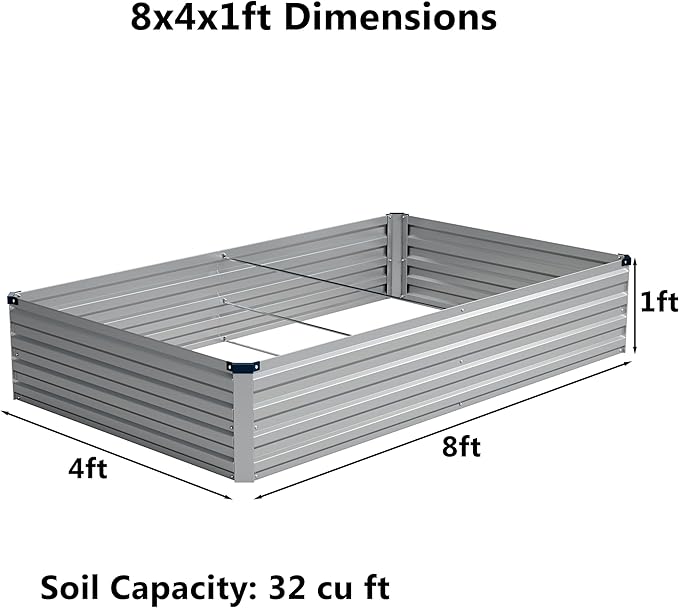 8x4x1 ft Galvanized Raised Garden Bed, Outdoor Planter Box Metal Patio Kit - Image 2