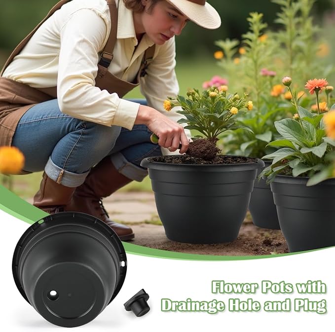 3 Pack 11 Inch Plant Pots, Plastic Flower Pots - Image 2