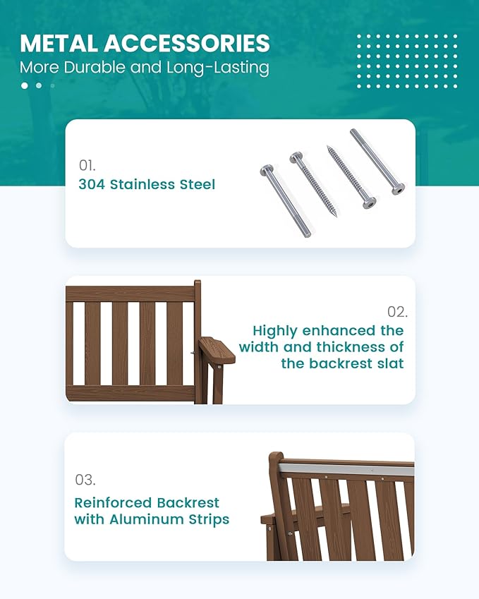 SERWALL Outdoor Bench, HDPE Outdoor Benches Weatherproof, 2-Person Garden Bench - Image 4
