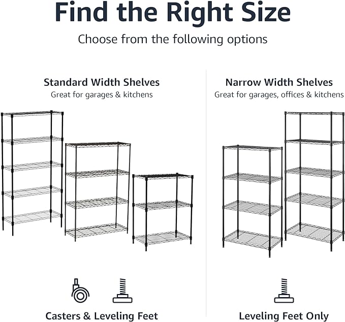 Amazon Basics 3-Shelf Adjustable Heavy Duty Storage Shelving Unit on 2" Wheels - Image 6