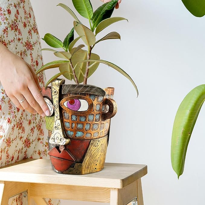Abstract Face Planters Pots Head, Unique Head Planter - Image 7
