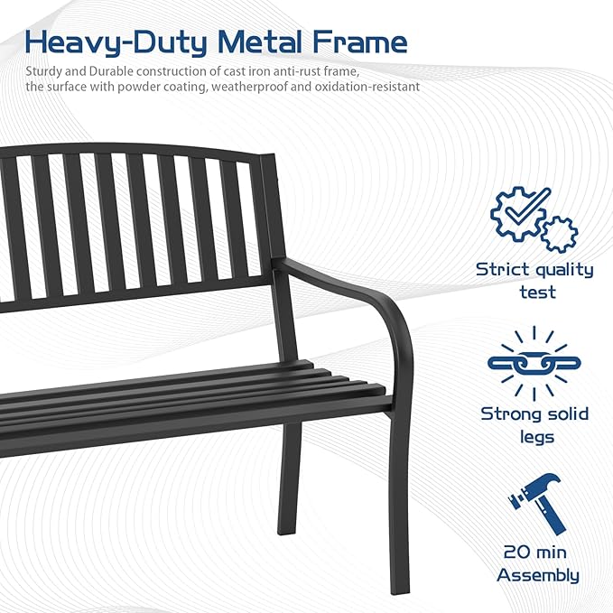 Outdoor Bench Garden Bench, Weatherproof Anti-Rust Heavy-Duty Outside Benches - Image 6