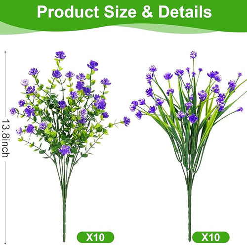 20 Bundles Artificial Flowers for Outdoors Fake Plastic Flowers UV Resistant - Image 2
