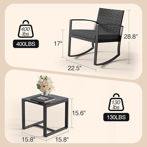 3 Pieces Patio Furniture Set Rocking Bistro Set, Outdoor Patio Furniture Set - Image 2