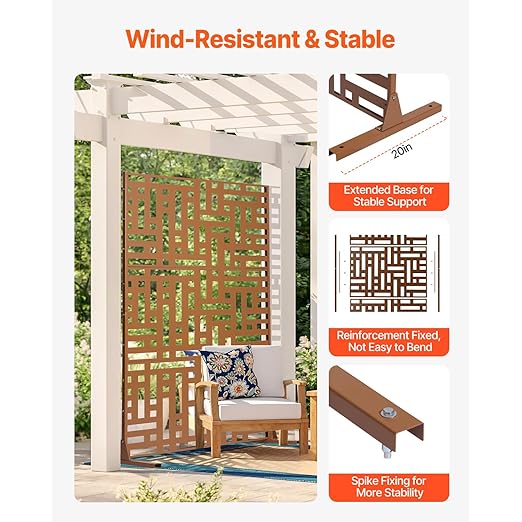 VEVOR Metal Privacy Screen, Outdoor Privacy Screens 3-Panel, Freestanding - Image 3