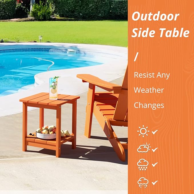 LUE BONA Adirondack Outdoor Side Table, 2-Tier Orange HDPS Patio End Table - Image 3