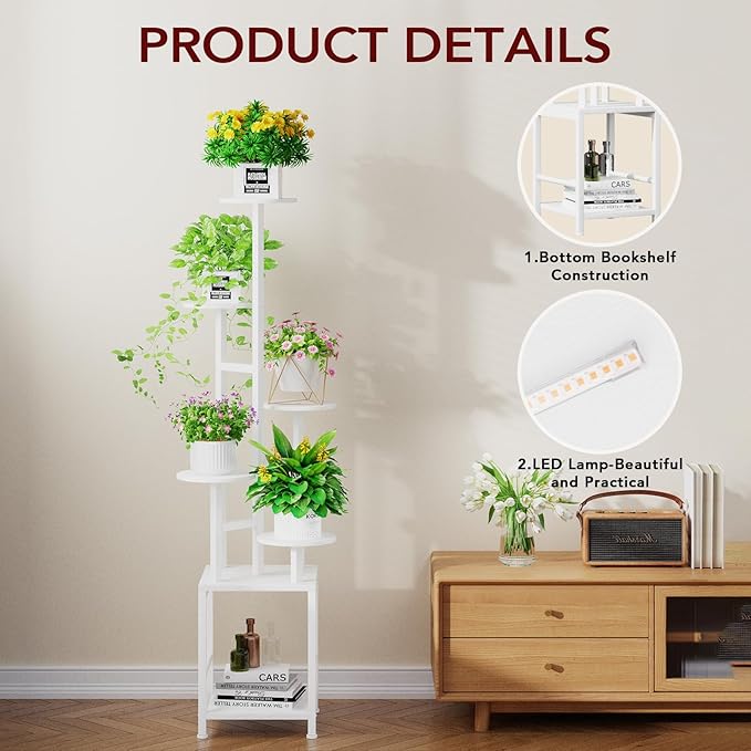 Plant Stand Indoor with Grow Light, 6-Tiered Tall Plant Stand Indoor, Metal - Image 3