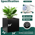 Galvanized Steel Planter Box Black Metal Planter 24Inch Large Square Indoor - Image 3