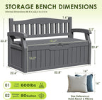 Greesum 80 Gallon Outdoor Storage Bench, Resin Patio Furniture - Image 3