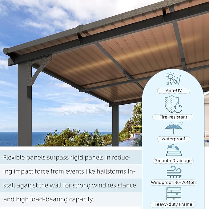 AECOJOY Wall Gazebo12’ x 10’, Hard Top Gazebos Pergola on Clearance, Outdoor - Image 8