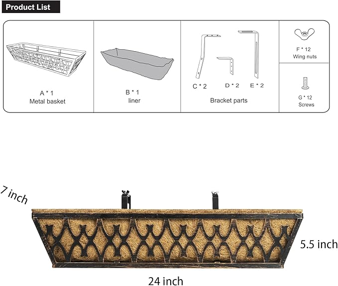Window Boxes Planters: 2 Pack 24 Inch Railing Planter Box - Image 7