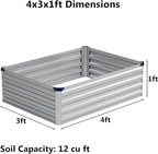 4x3x1 ft Galvanized Raised Garden Bed, Outdoor Planter Box Metal Patio Kit - Image 2