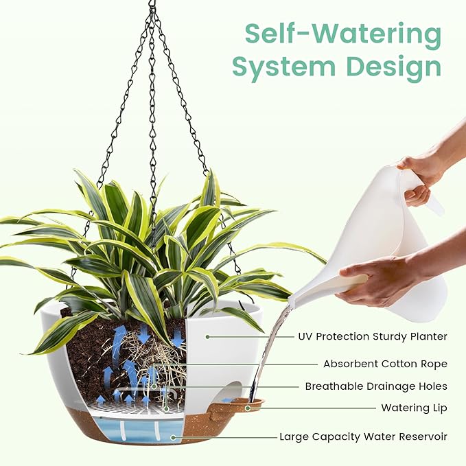 Set of 3-10 Inch Self Watering Hanging Planters - Image 4