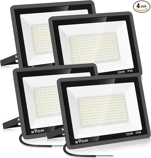 4 Pack 100W LED Flood Light, IP66 Waterproof Outside Flood Light, 12500LM Super by XYCN