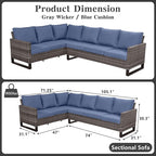 Belord Outdoor Sectional Sofa 6 Seater L Shaped Couch Wicker Patio Conversation - Image 2