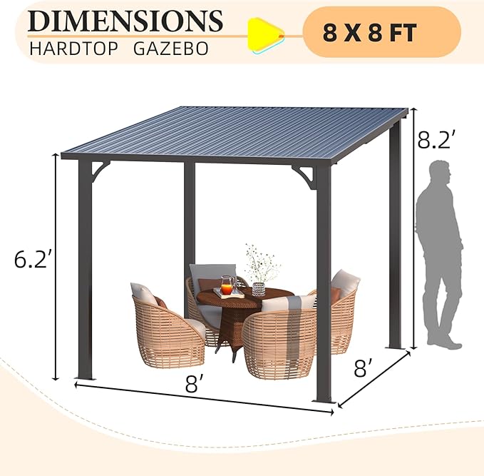 AECOJOY 8x8 Hardtop Gazebo Outdoor Pergola, Small Heavy Duty Lean to Metal - Image 7