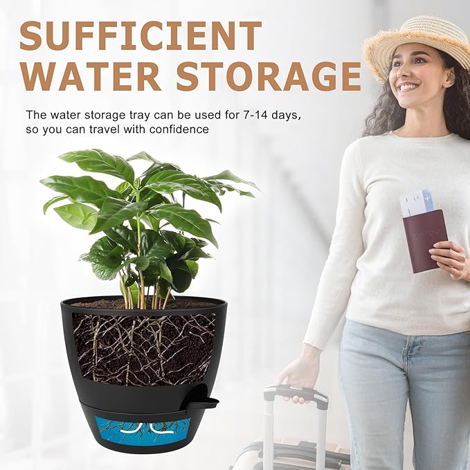 Plant Pots 12/10/9 Inch Self Watering Pots, Plastic Flower Pots, Nursery - Image 5