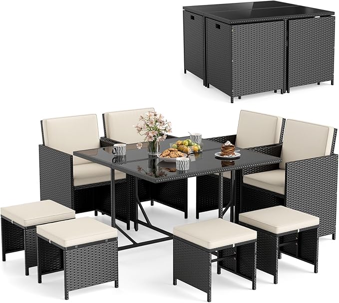 Tangkula 9 Piece Patio Dining Set, Rattan Chairs by TANGKULA