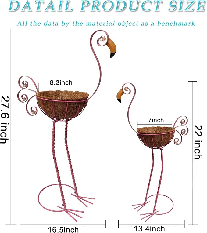 Metal Flamingo Planter with Basket -Garden Bird Planters - Image 3