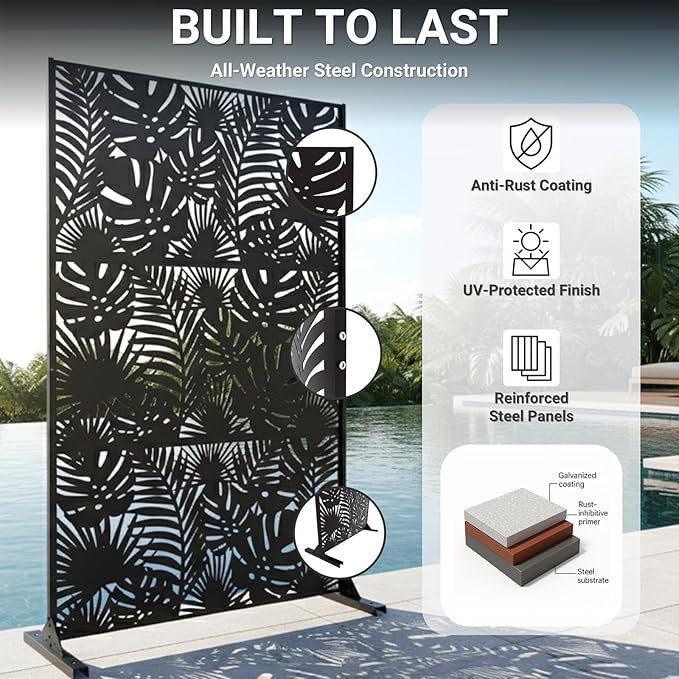 Metal Privacy Screen Outdoor – 72in Decorative Laser Cut Steel Garden Divider - Image 3