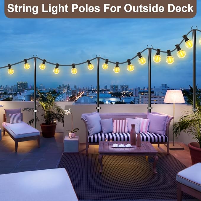 6 Pack 9FT String Light Poles for Outdoor, Metal Lights Hanging Pole Outside - Image 6
