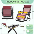 Suteck Oversized Zero Gravity Chair, 33In XXL Lounge Chair w/Removable - Image 2
