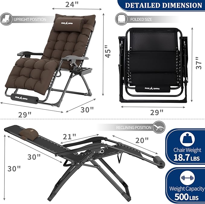 UDPATIO Oversized Zero Gravity Chair Set of 2, 29In XL Patio Reclining Chair - Image 3
