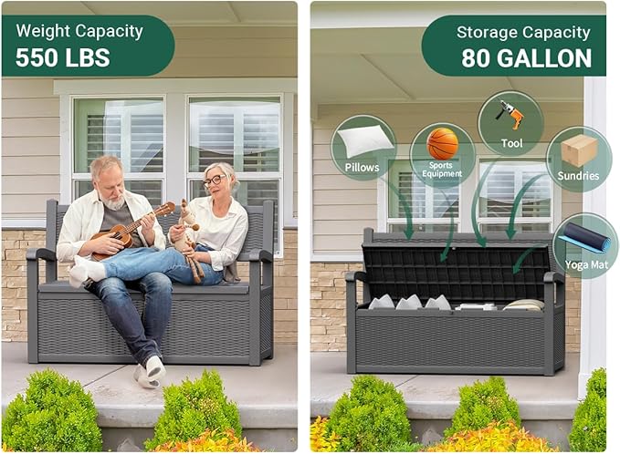 80 Gallon Outdoor Storage Box, Resin Patio Furniture - Image 6