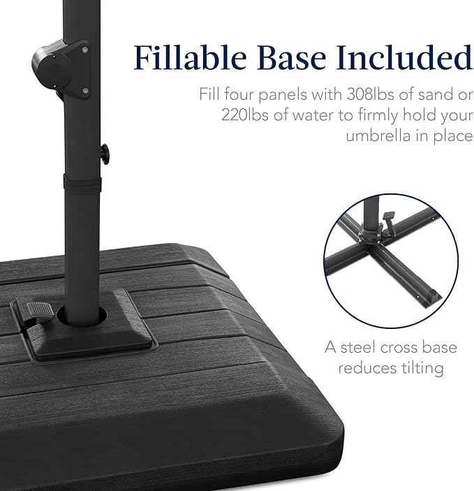 Best Choice Products 9x12ft LED Cantilever Patio Umbrella w/Base Included & - Image 3