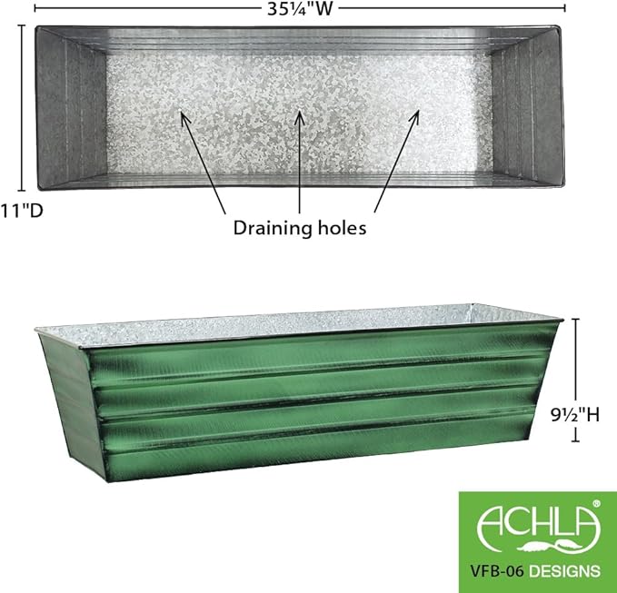 Achla Designs Galvanized Window Flower Box Planter-Green-Large - Image 2