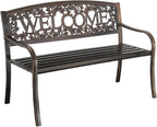 Leigh Country Metal Outdoor Bench, Welcome Design, Decorative Patio Seating by LeighCountry