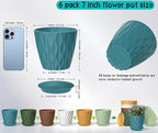 6 Pack 7 Inch Plant Pots with Drainage and Saucers, Stackable Nursery Planters - Image 2