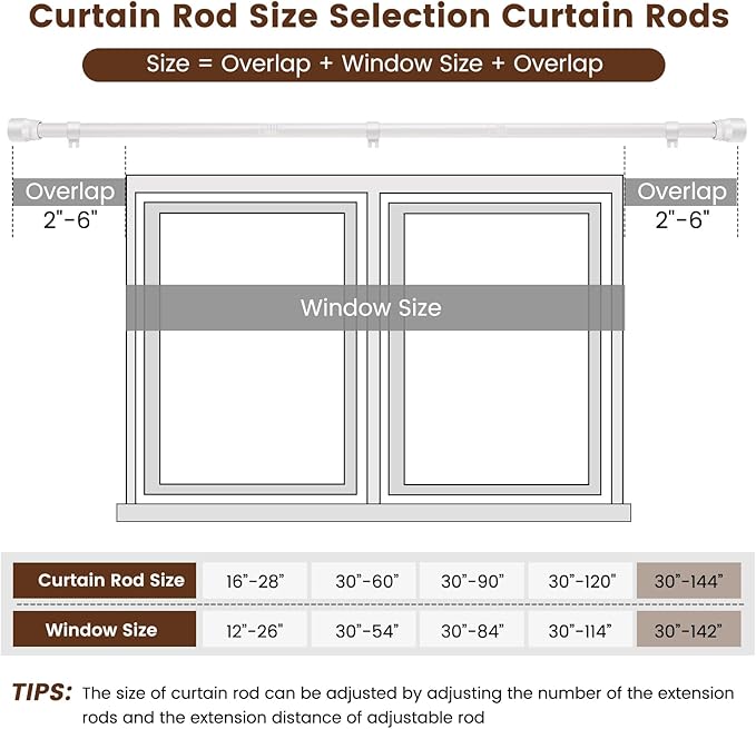 1” Diameter Curtain Rods Itself is 30 to 144 inch 1 Pack Fit 30-142 inch - Image 2
