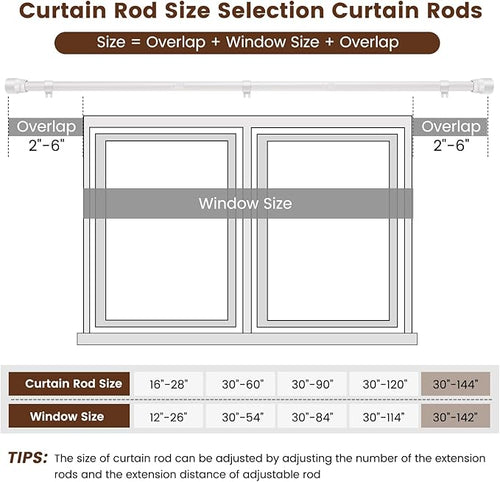 1” Diameter Curtain Rods Itself is 30 to 144 inch 2 Pack Fit 30-142 inch - Image 2