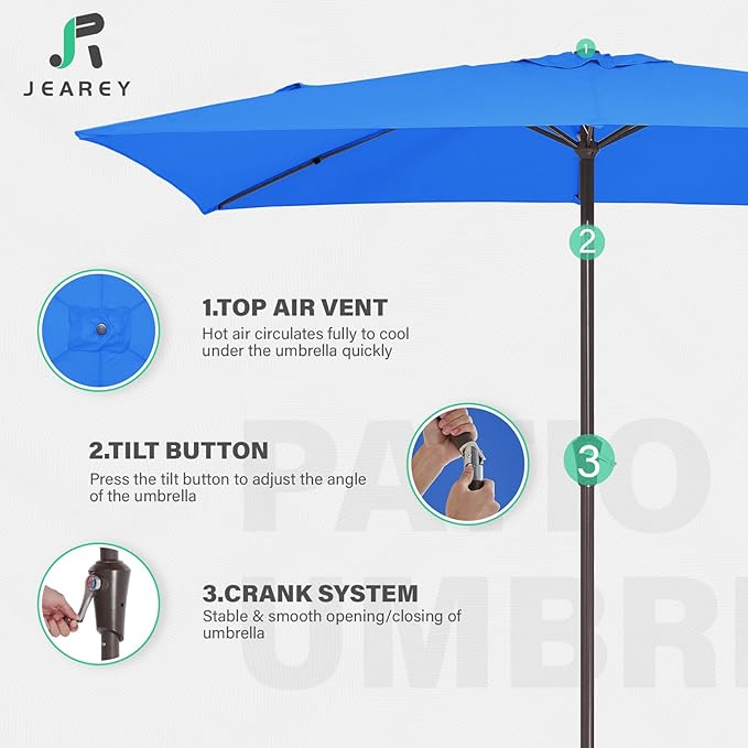 JEAREY 6.5x10 ft Rectangular Patio Umbrellas Rectangle Outdoor Umbrella - Image 7