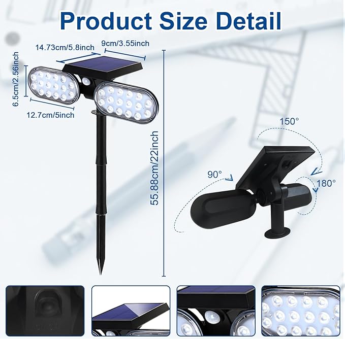 EMANER Outdoor Motion Lights Solar Powered, Solar Flood Lights, Stay On or - Image 9